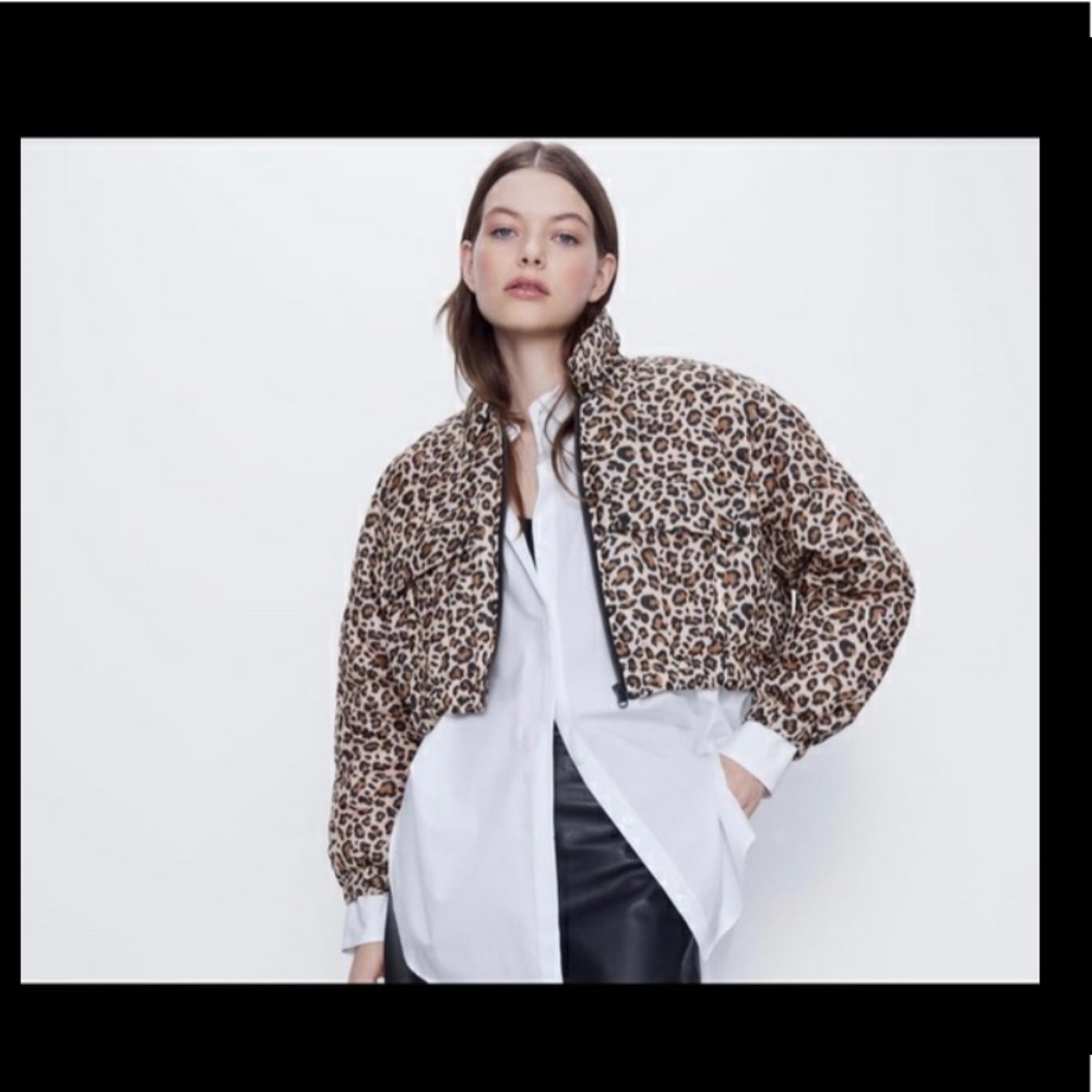 Zara Leopard Cropped Puffer